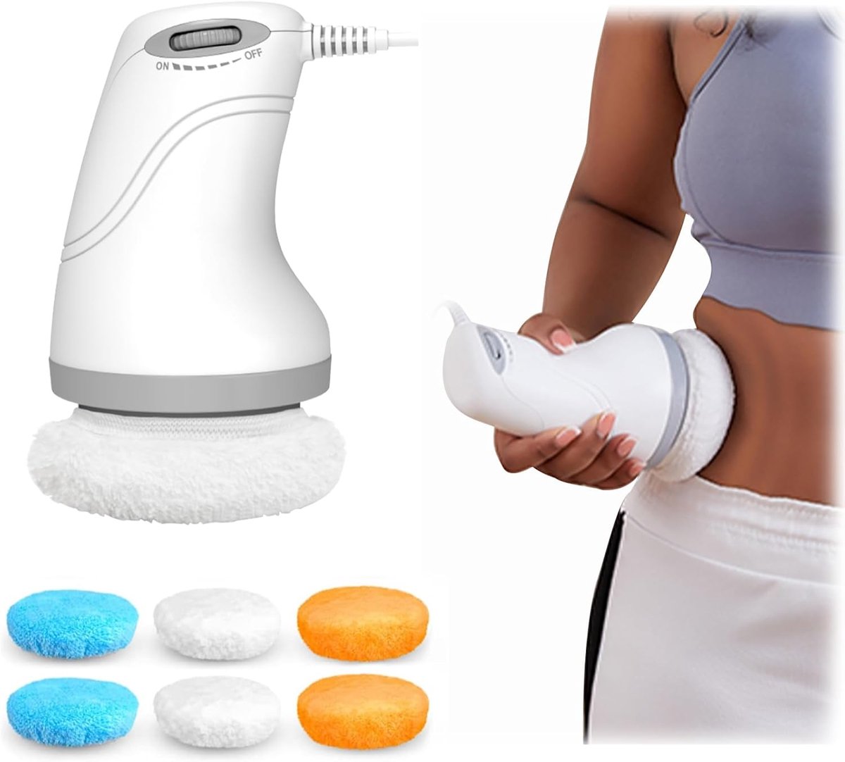 Cellulitis Massageapparaat - Lichaamsvormer Vibrator - Huid Verstevigen - 6 Wasbare Pads - 15 x 10 x 10 cm - Wit