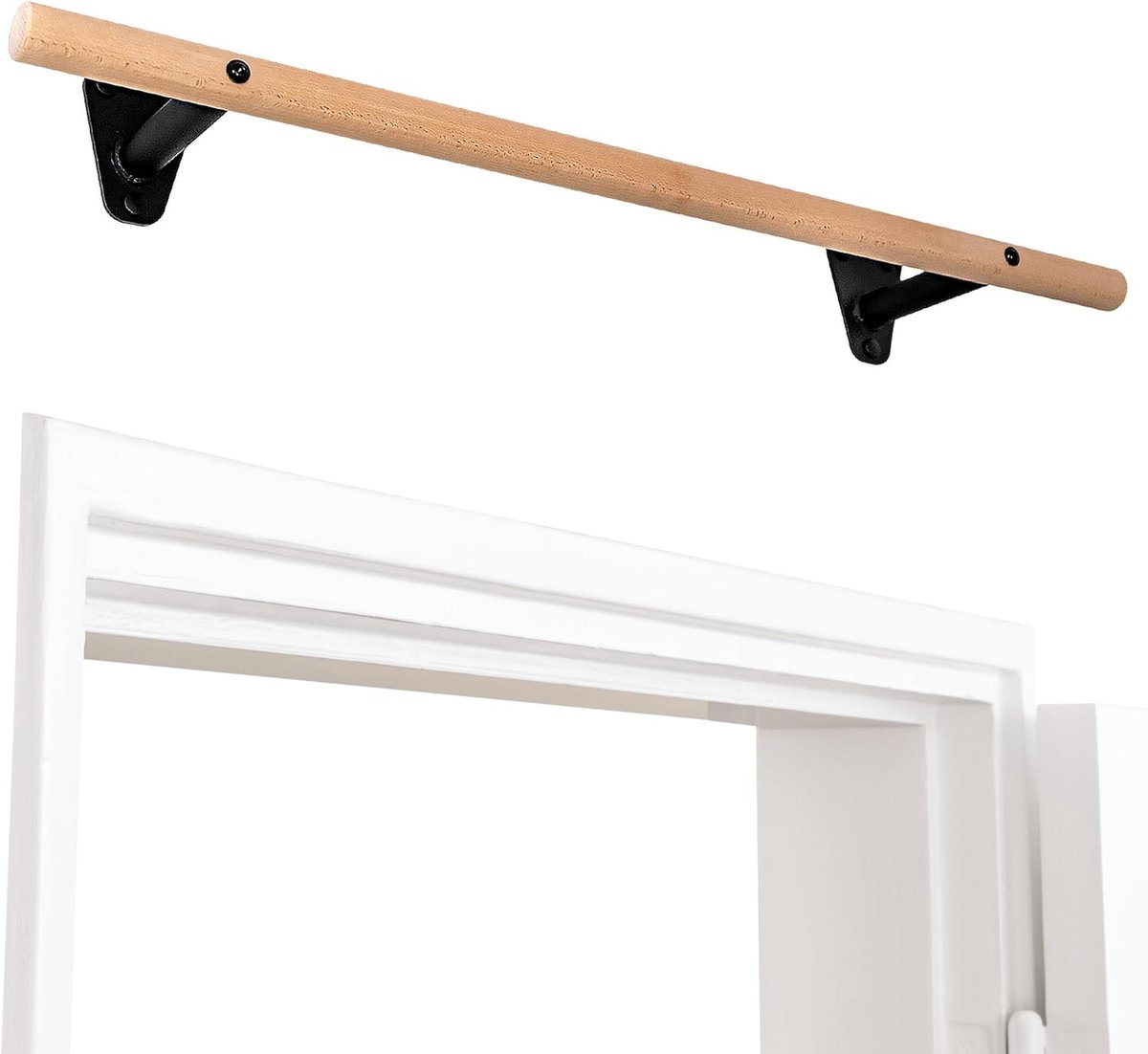 Optrekstang Hout - Wandrekstang Chin-up Bar - Krachtopbouw Thuis - 40mm Houten Greep - 100 cm Breed - Grijs