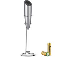 Elektrische Melkopschuimer - Handmixer Keuken - Koffie Maken - Incl. Batterijen Stand - 1 Count - Zilver
