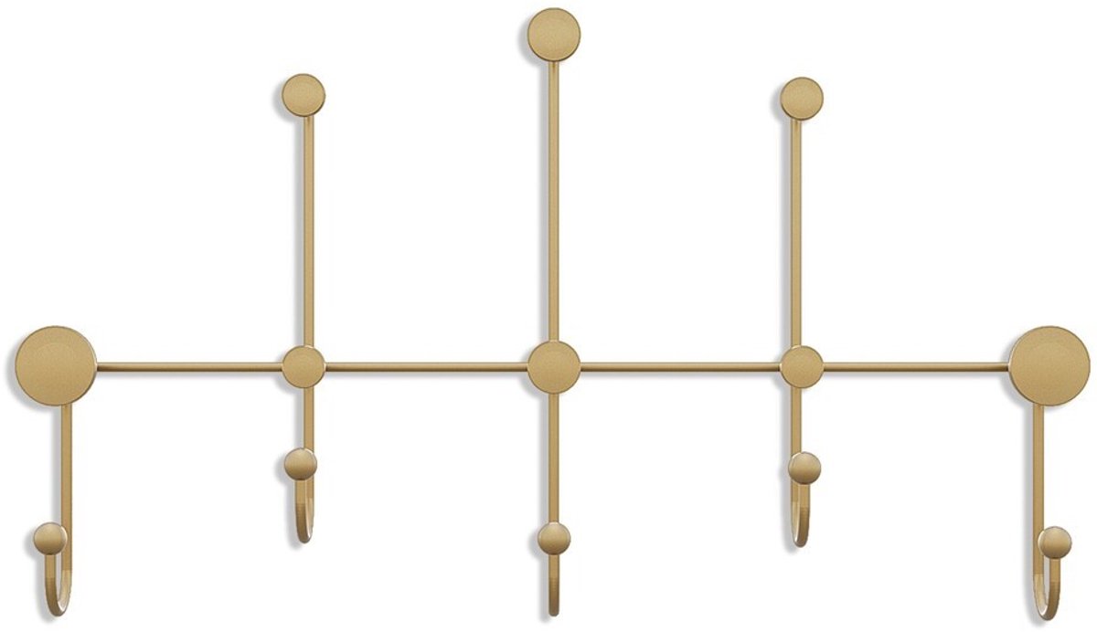 CALICOSY - Kapstok voor aan de muur met 8 haken in goudkleurig metaal H45 cm – IYON