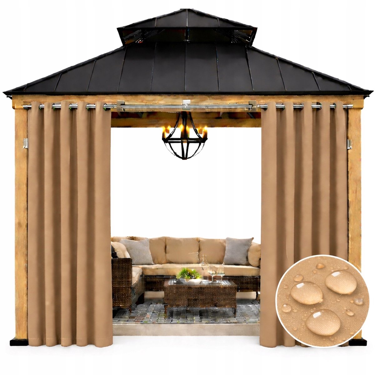 NOW-ART Buitengordijn - 155 × 220 cm - Waterafstotend - Beige - Met ringen