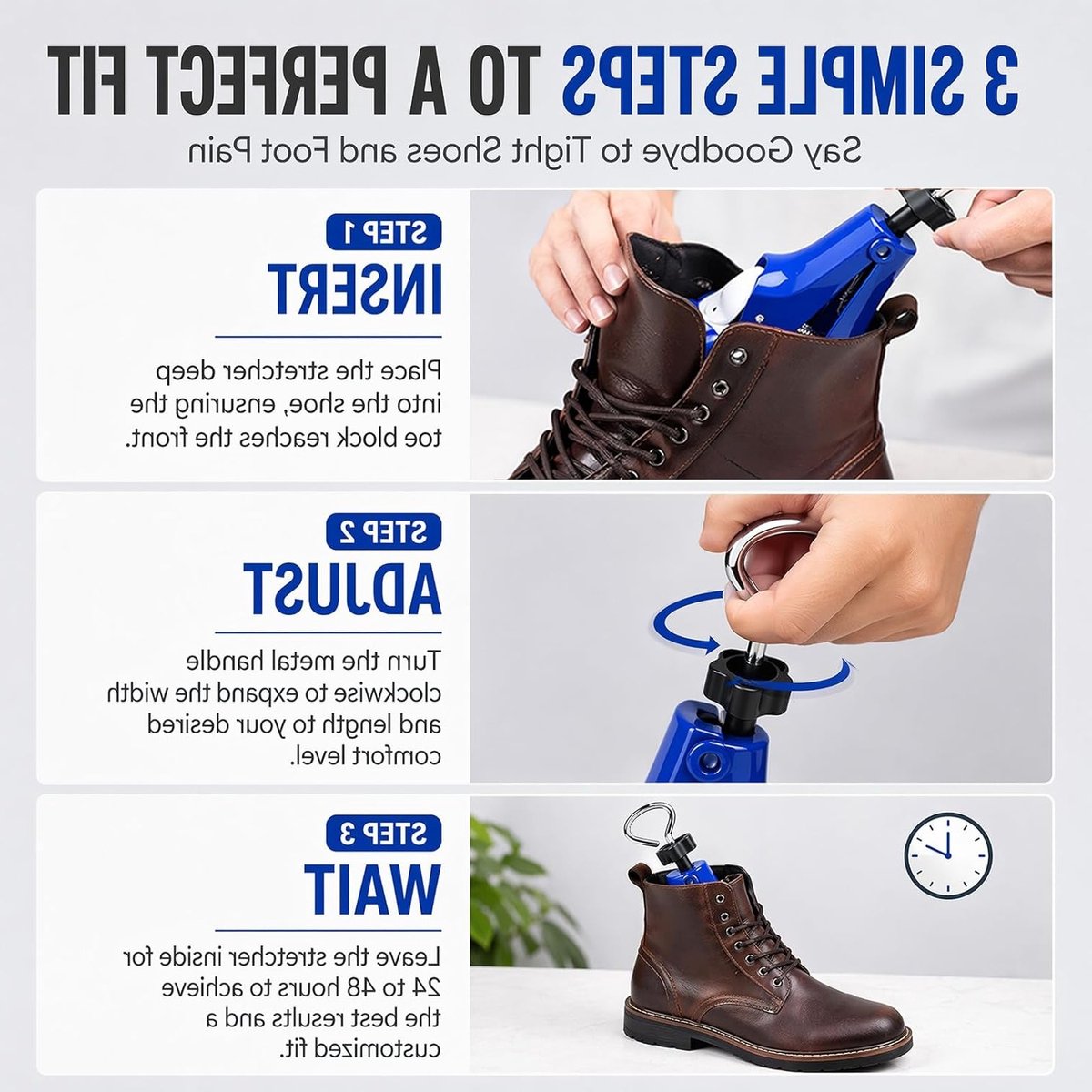 Schoenspanners voor Dames en Heren - Verstelbare Laarsspanners met Schoenlepel, Ideaal voor Wandelschoenen, Laarzen en Sneakers, 3/4-weg Schoenverbreder