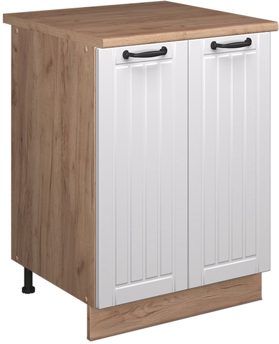 Vicco Wastafelkast Fame-Line, Wit Landhuis/Goudkleurig Eiken, 60 cm