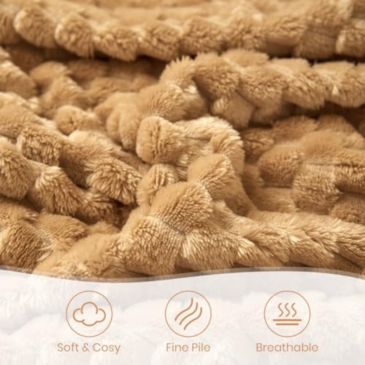 Osamix Knuffeldeken Pluizig 150x200 cm - Zachte Microvezel Fleece Sprei voor Bank en Bed - Woondeken Warm Beige