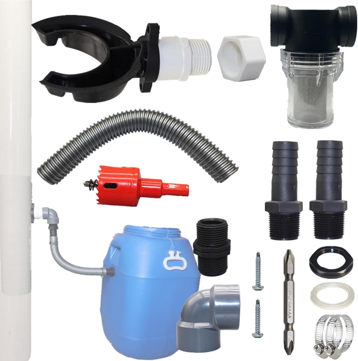 Regenwateropvangsysteem - Regenton connector - Tuin water geven - Duurzaam PVC-rubber - Bocht 100-110 - Grijs