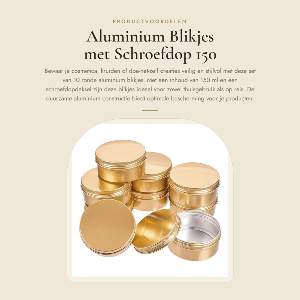 Dailygoods- Aluminium Blikjes 10 Stuks 150 ml - Gouden Blikjes - Schroefdeksel - Duurzaam Aluminium - Opslag voor Specerijen - Veilig en Hoogwaardig - Opbergdozen