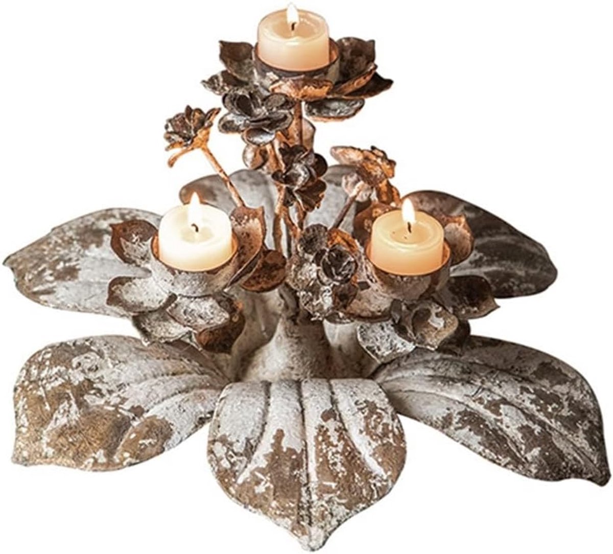 Kandelaar 3 Armen - Kaarsenstandaard - Sfeer Creëren - Metalen Design - 33x33x16cm - Antiek
