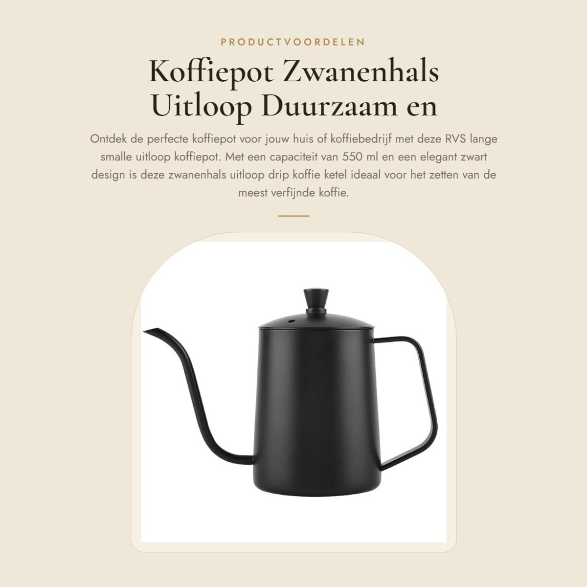 Dailygoods- Koffiepot 550ml - Zwanenhals Uitloop - Roestvrij Staal - Drip Koffie Ketel - D