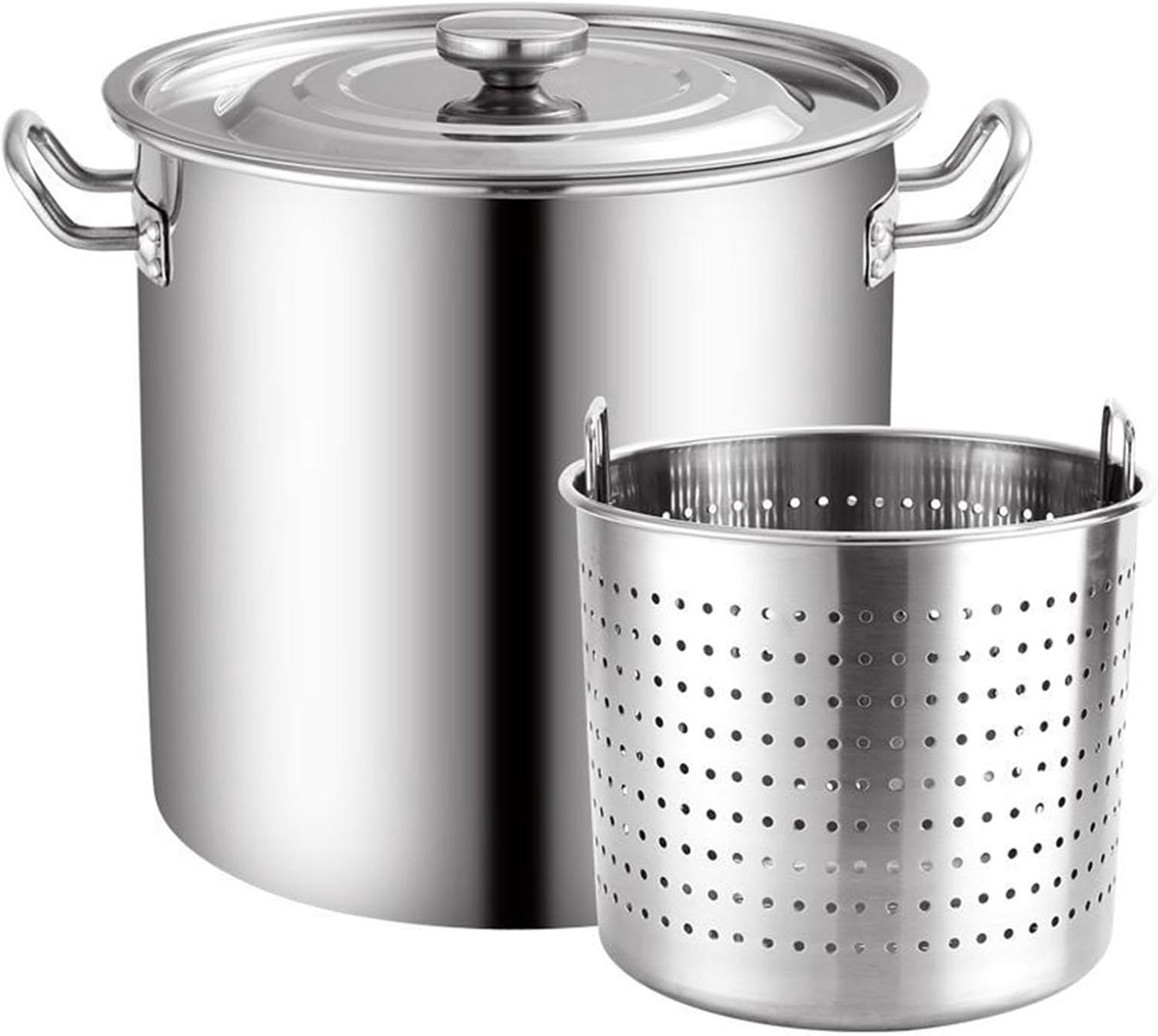 Roestvrijstalen Kookpot - Voorraadpot Zeefmand - Buiten Koken - Duurzaam Materiaal - 50 Liter - Zilverkleurig