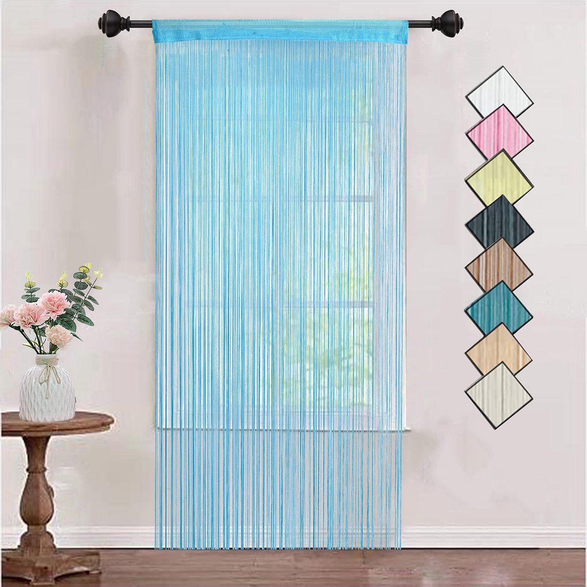 Dailygoods- Gordijnen Dichte Decoratieve Deurgordijn - Gordijnen 90 x 245 cm - Gordijnen voor Bruiloft/Viering - Gordijnen Blauwgroen - Gordijnen met Telescopische Staven - Veiligheidswaarschuwing: Niet Geschikt voor Kinderen