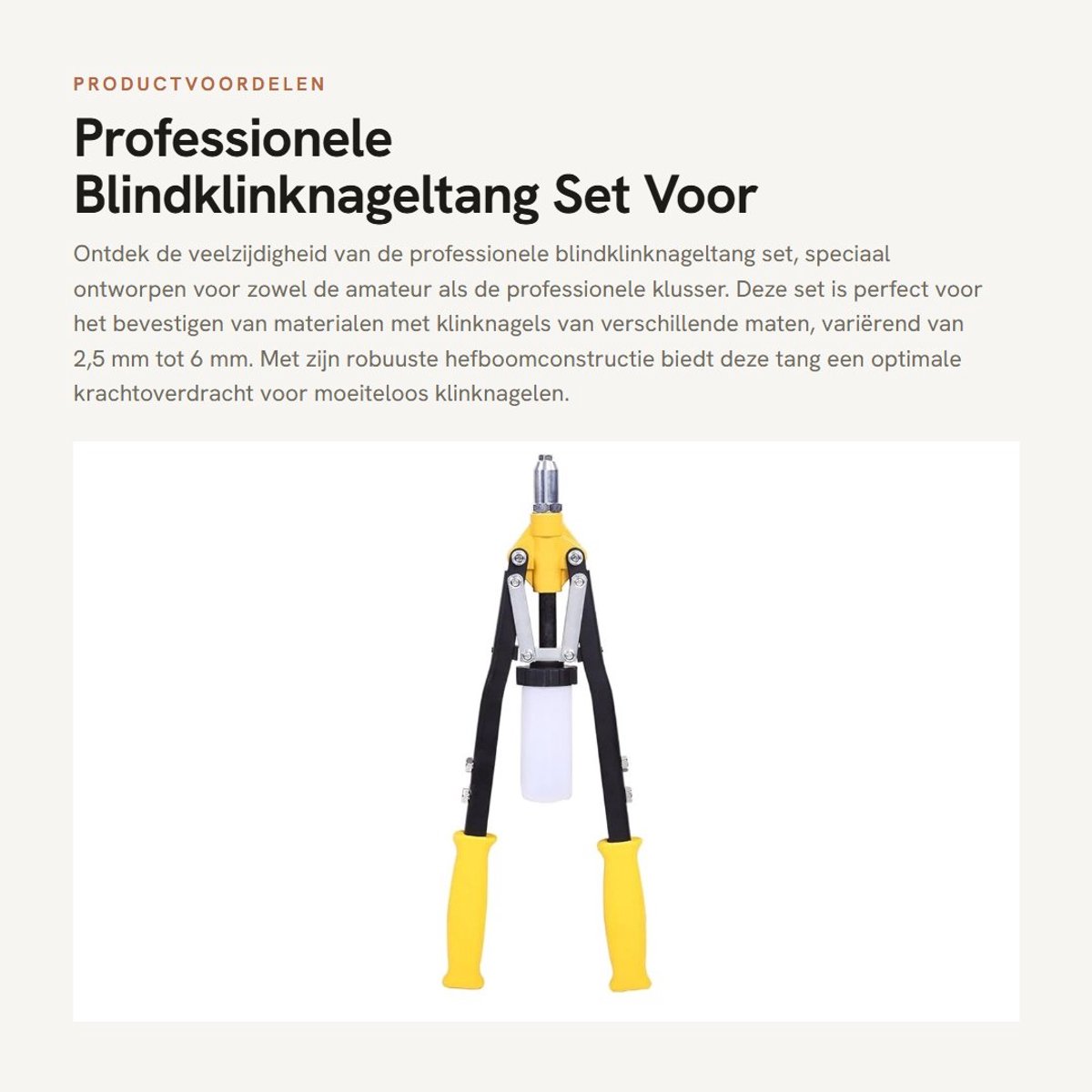 Dailygoods- Blindklinknageltang Professionele Set - 6 Mondstukken - Staal - Hefboomklinknageltang - Hoogwaardig - Gewicht 1,4 kg - Klinknagelset