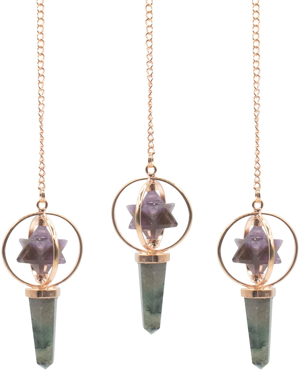 Cosmic Navigator- Two Piece Spinning Merkaba Star in Copper Pendulum - Amethyst & Labradorite