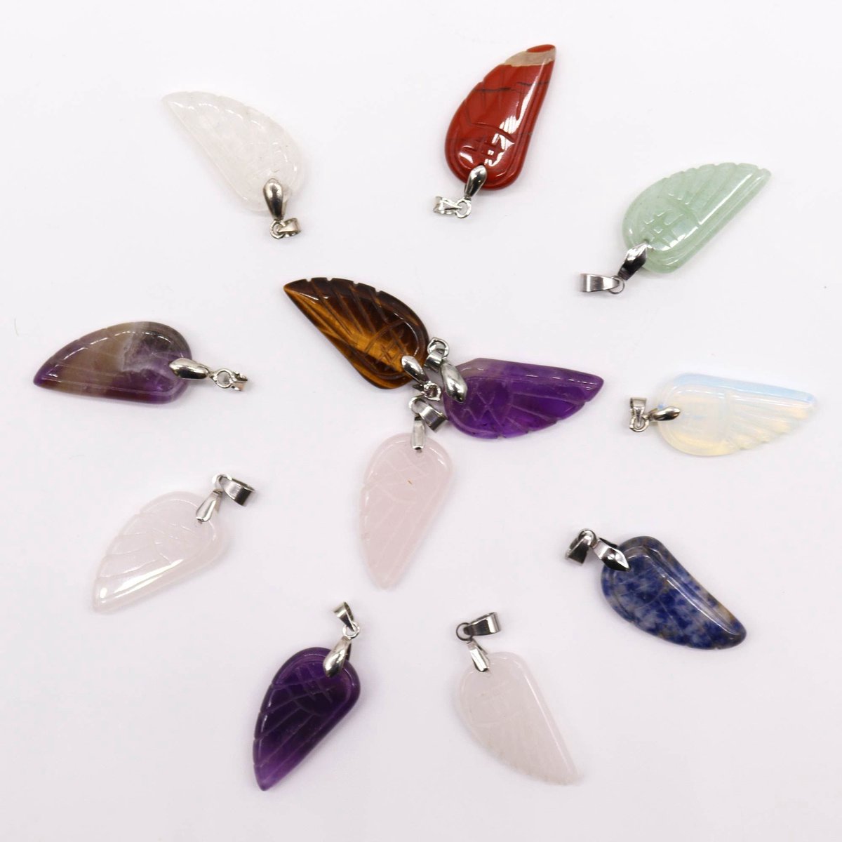 AW Gifts Hangers met engelenvleugels van edelstenen (12 stuks, diverse maten) 28x15 mm multicolor