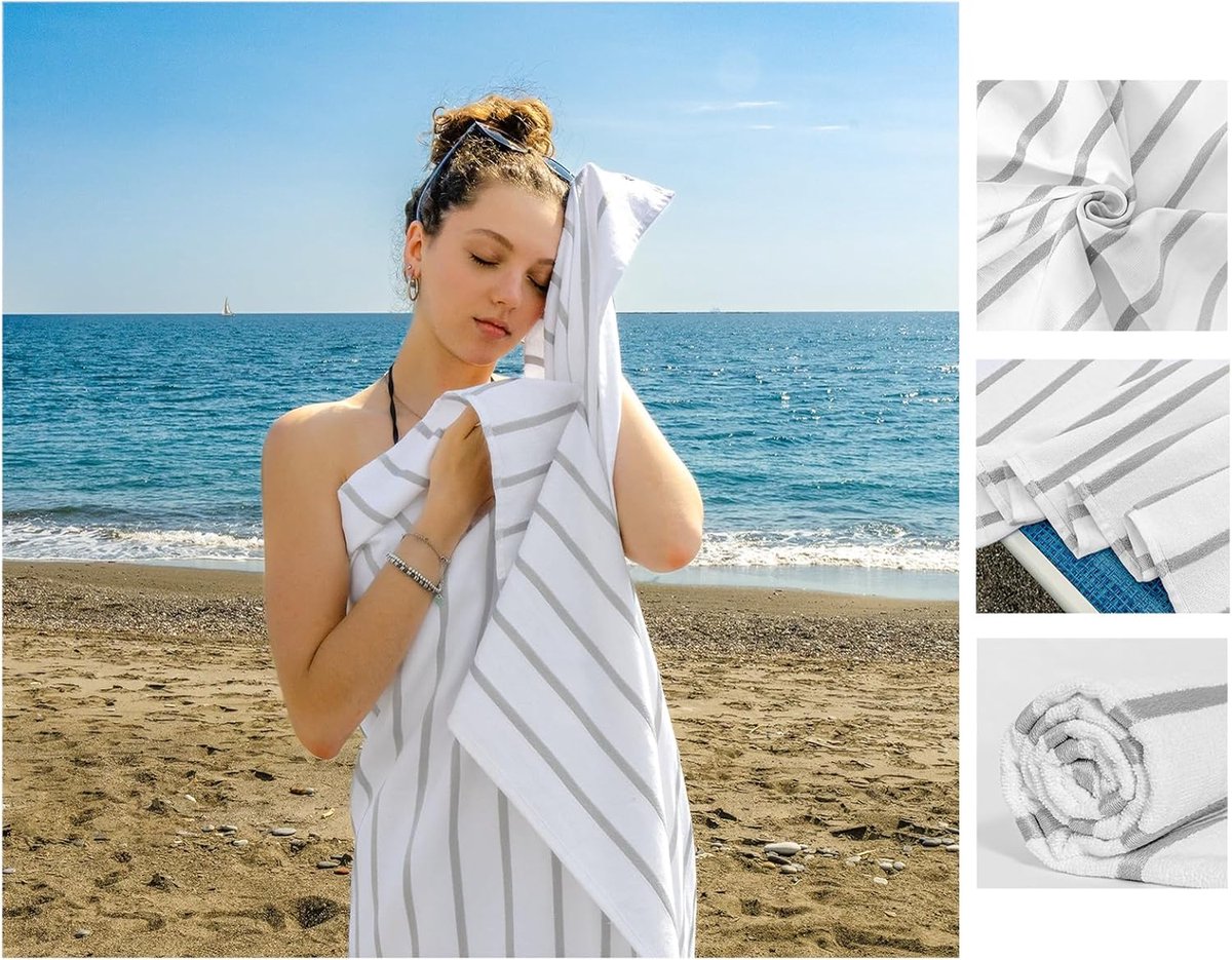 Famanu – Set van 2 strandlakens van katoen, 100 x 180 cm, dubbelzijdig, absorberend en sneldrogend, gemaakt in Italië