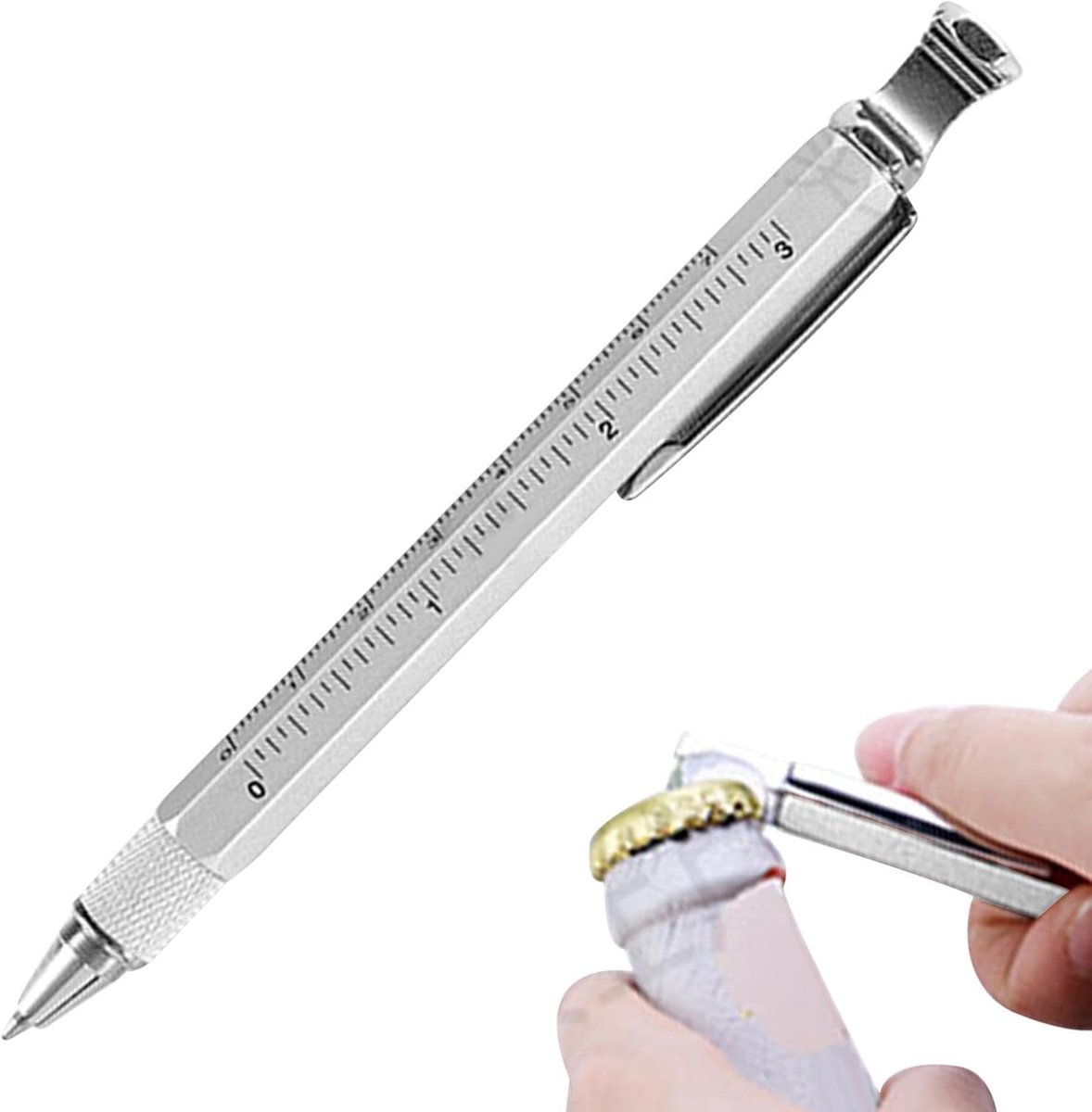 Multitool Pen - Gereedschap Pen - Dagelijkse Taken - Met Telefoonhouder - 14.2 cm - Zilver