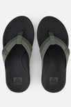 Zwarte slippers met olijfgroene banden, Reef logo op de zool.