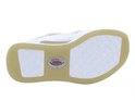Zool van witte sneaker met beige rand, 'rollings soft' logo en ruitpatroon.