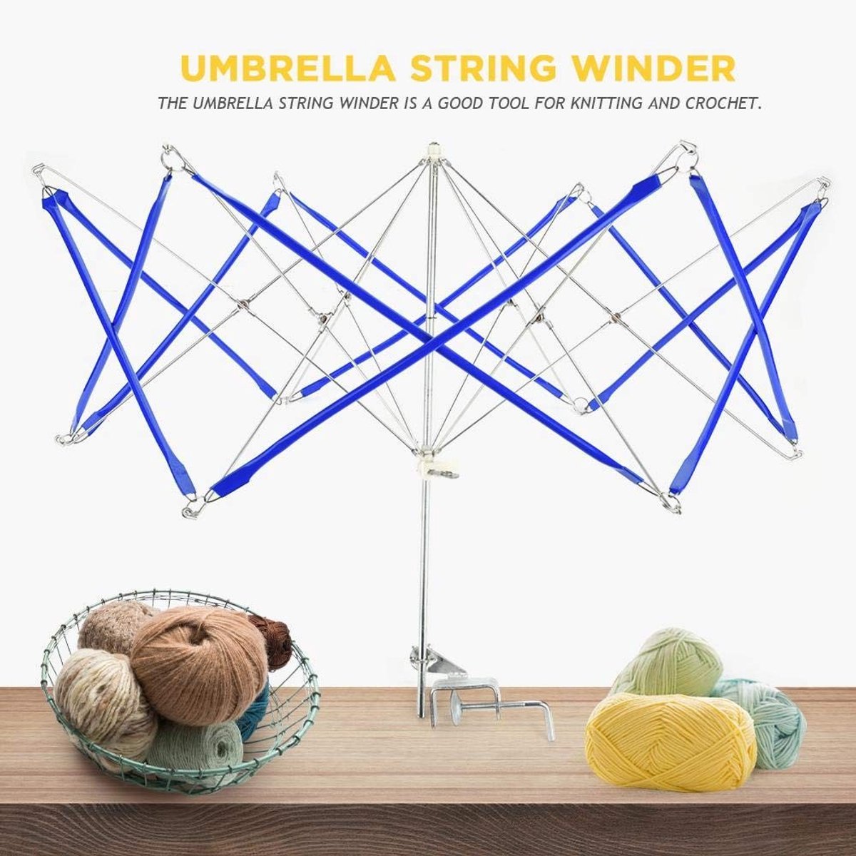 Dailygoods- Garenwinder Handmatig - Wolwinder - Parapluhaspel - Koordroller voor parasols - Verstelbaar ontwerp - Roestvrij staal - Koordwikkelaar