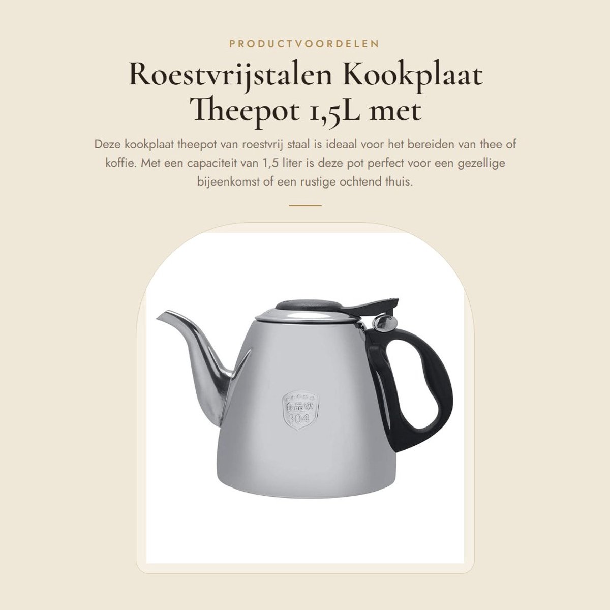 Dailygoods- Theepot Roestvrij Staal 1,5L - Kookplaat Theepot - Hittebestendig Handvat - Duurzaam - Anticorrosief - Ergonomisch ontwerp - Waterkoker