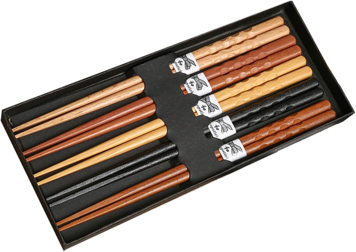 Houten Eetstokjes - Japanse Stijl - Thuis Eten - Vaatwasmachinebestendig - 5 Paar - Khaki