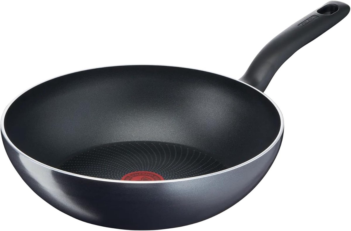 Wok Pan - Koekenpan Roerbak - Gezond Koken - Titanium Antiaanbaklaag - 28 cm - Grijs