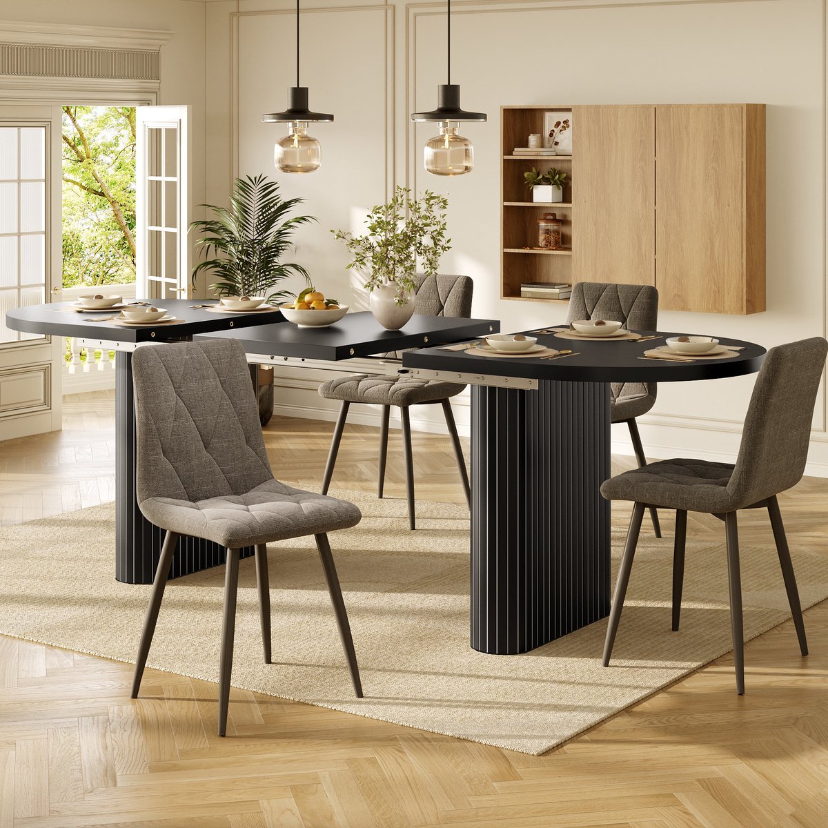 STILVORA Eettafel En Stoelen Set - Uitschuifbare Ovale Tafel Met 4 Stoelen - Voor Eetkamer