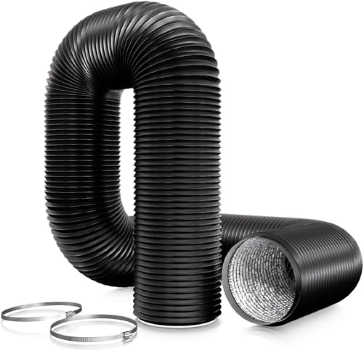 PromoHome Luchtslang 125 mm - 3 meter PVC Afvoerslang met 2 RVS Slangklemmen voor Mobiele Airconditioning, Droger, Afzuigkap, Ventilatiesysteem