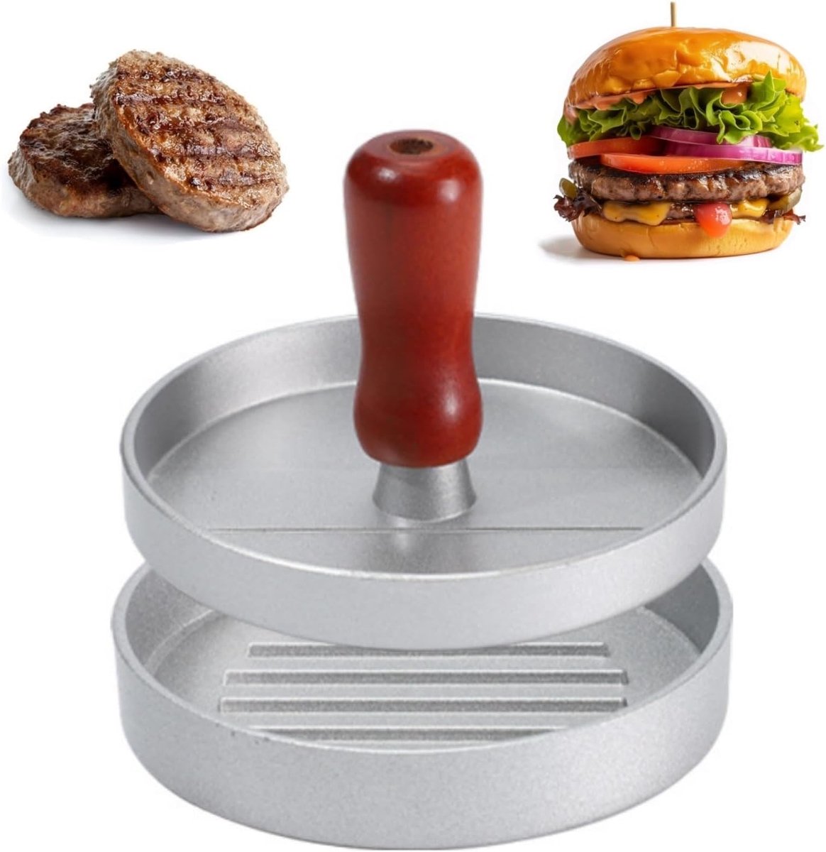 Hamburgerpers - Burger Maker - Burgers Maken - Antiaanbaklaag - 12 cm Diameter - Grijs