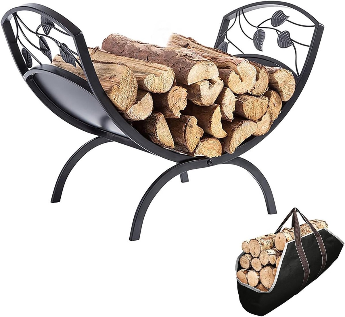 Haardhoutrek - Houtstapelhouder - Haardhout Opslag - Robuust Staalontwerp - 63x33x46 cm - Zwart