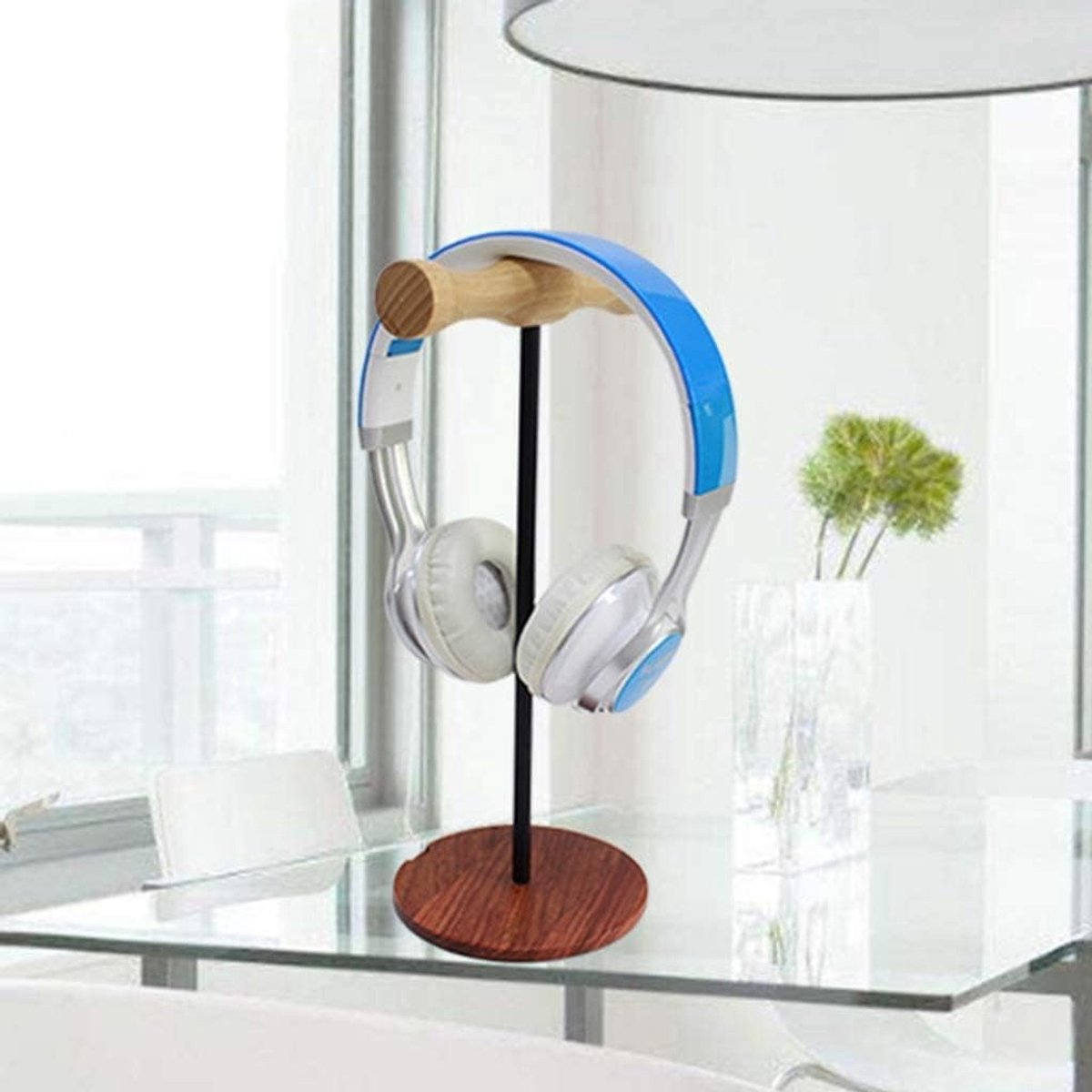 Hoofdtelefoonstandaard - Houder Beugel - Opbergen Oortjes - Hout Metaal - Draagbaar - Wit — cadeau in Gadgets - foto 3