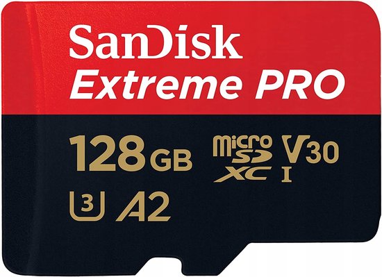 SanDisk Extreme PRO 128GB microSDXC opslagkaart met V30 en A2.