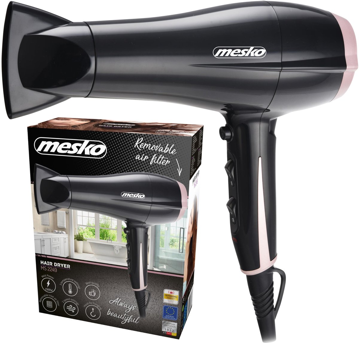 Haardroger - 2000W - zwart MS 2249 Mesko