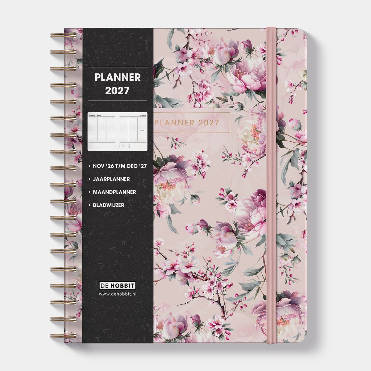 Hobbit - Weekplanner 2027 - ±A4 (26,5 x 20,4 cm) - Spiraalgebonden - 1 week over 2 pagina's - Harde Kaft - Kersenbloesem