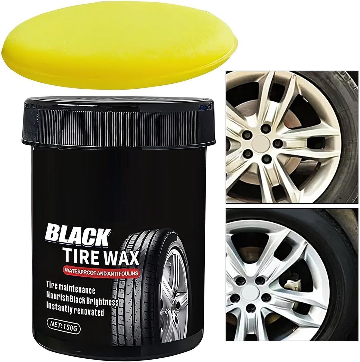Bandenreiniger Pasta - Rubbershine Onderhoud - Voertuig Uiterlijk - Hydrofobe Schild - 150 g - Zwart