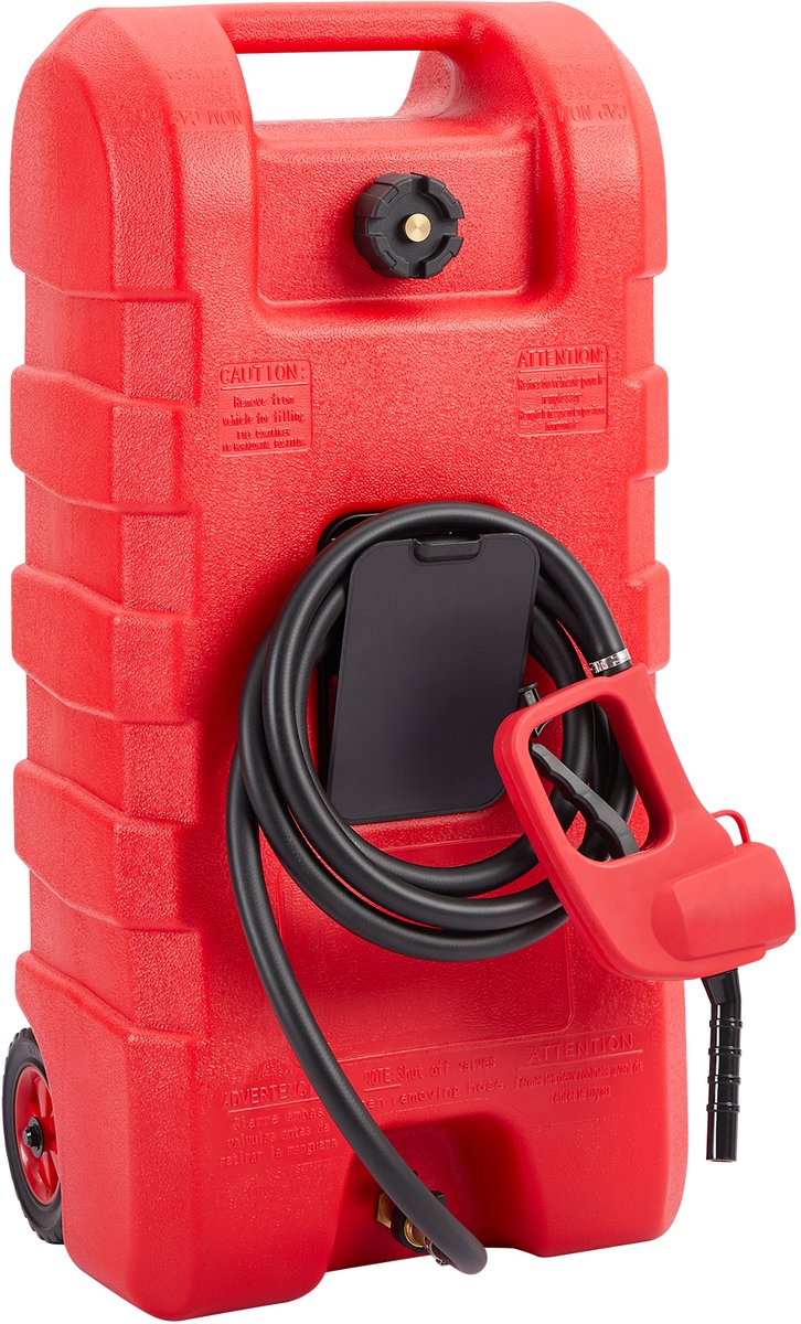 Rode 15 gallon (56 l) brandstofwagen op wielen met handoverpomppomp en 300 cm slang – slanke robuuste brandstoftank voor benzine en diesel, geschikt voor grasmaaier, auto, boot, ATV, thuisgebruik en landbouw