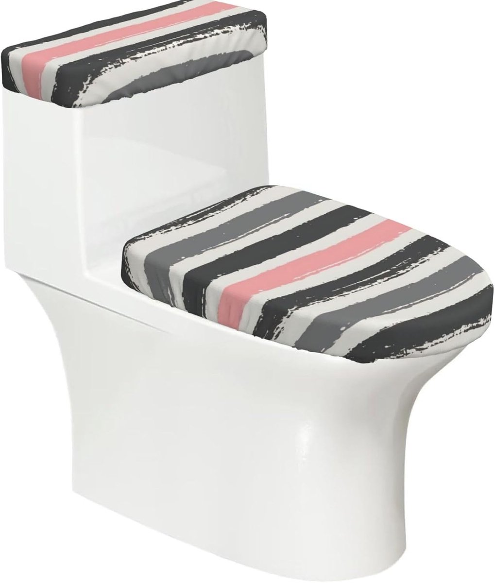 Toiletzittinghoezen Set - Toilet Tank Deksel - Badkamer Decoratie - Zachte Rekbare Stof - 2 Stuks - Gestreepte Print