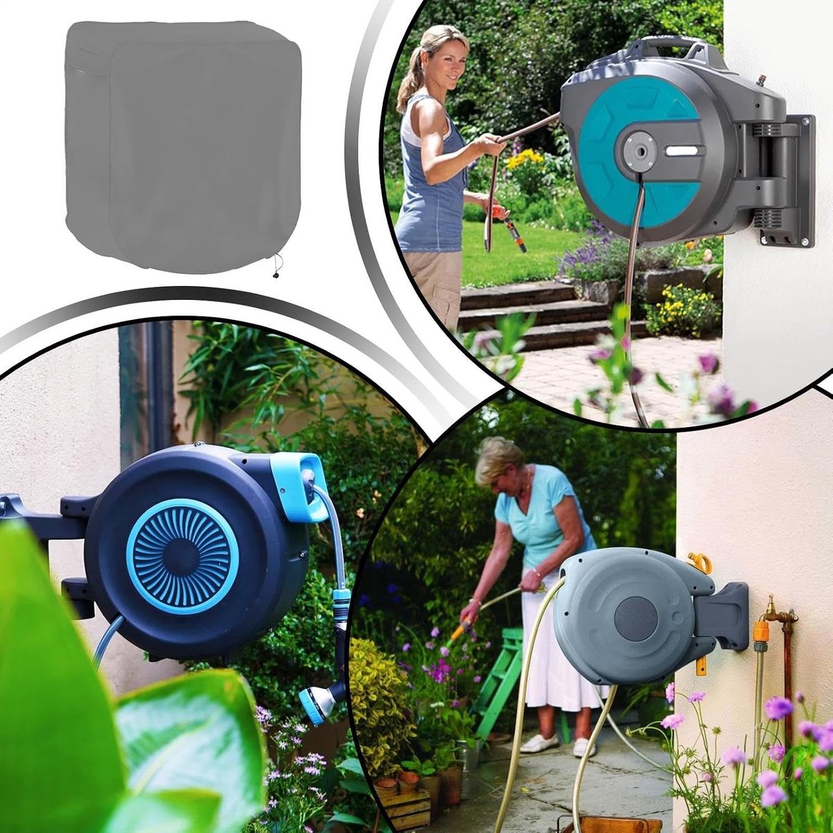 Beschermhoes Slangenhaspel - Hoes Tuinslang - Tuinonderhoud - UV- en Waterbestendig - 60x45x60cm - Grijs
