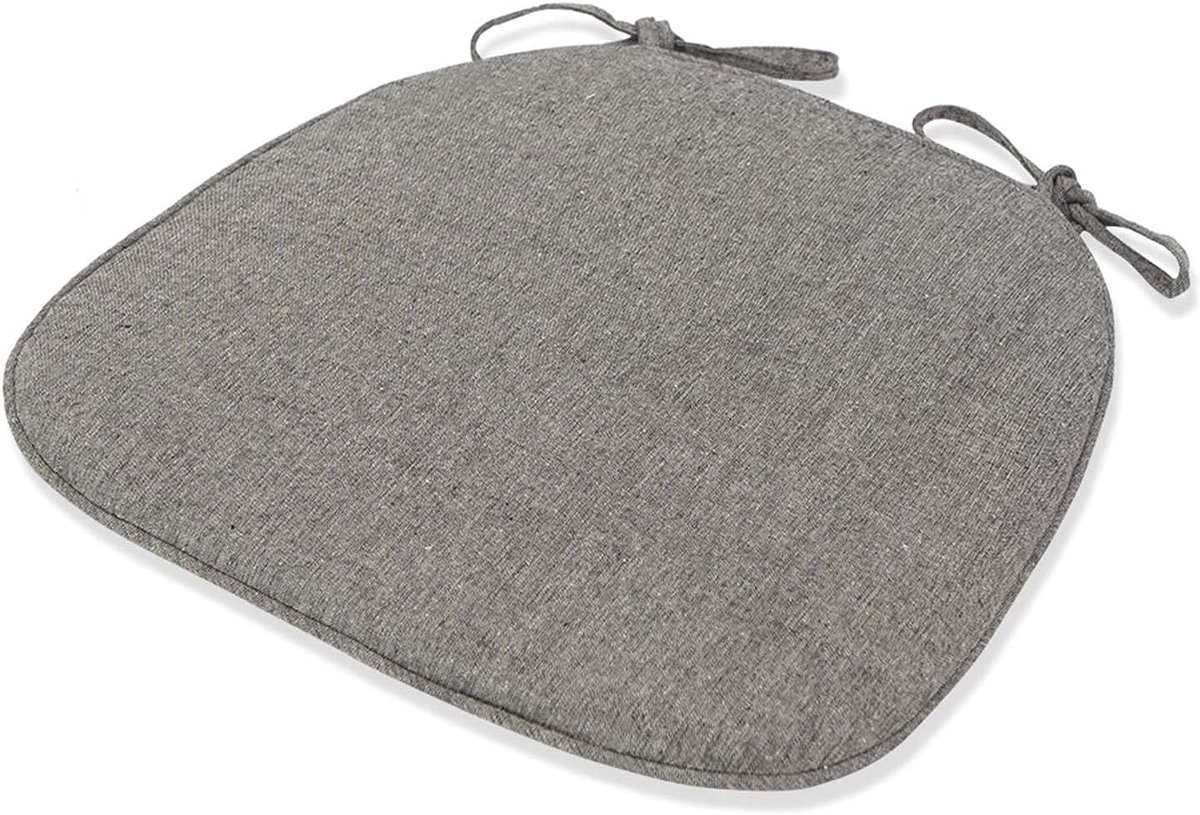 Stoelkussens Set - Zitkussens Met Bandjes - Extra Comfort Zitten - Dubbel Anti-Slip Ontwerp - 4 Stuks - Grijs
