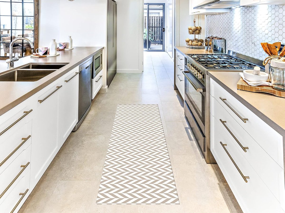 Vinyl Tapijt - Vloerbedekking PVC - Keuken Decoratie - Zeer Slijtvast - 80x120 cm - Beige
