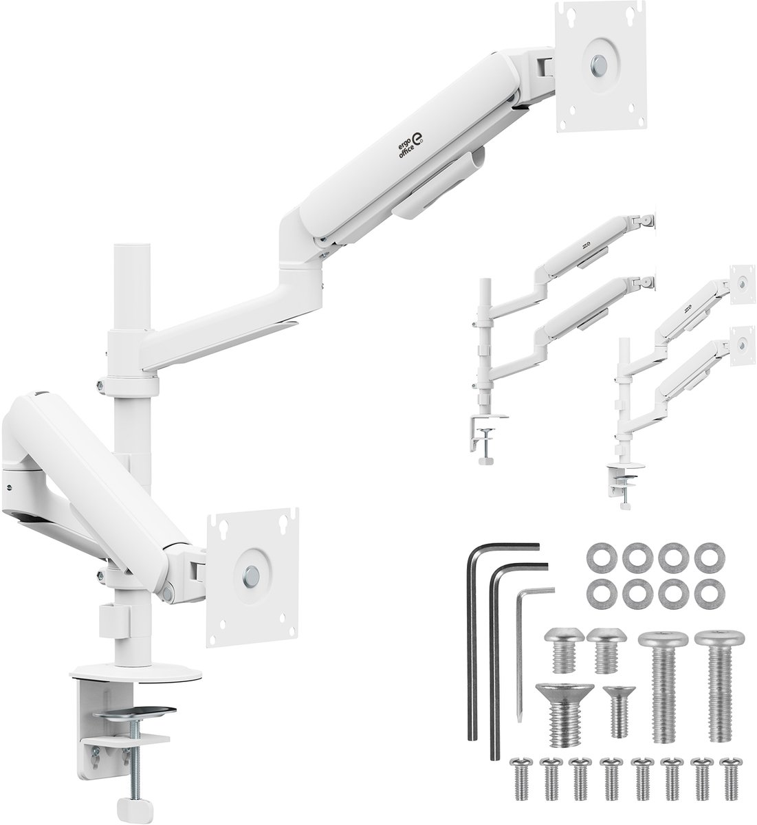 Ergo Office - Monitorbeugel voor 2 monitoren, gasveer, 17"-32", 1-10 kg, matwit, ER-692 W