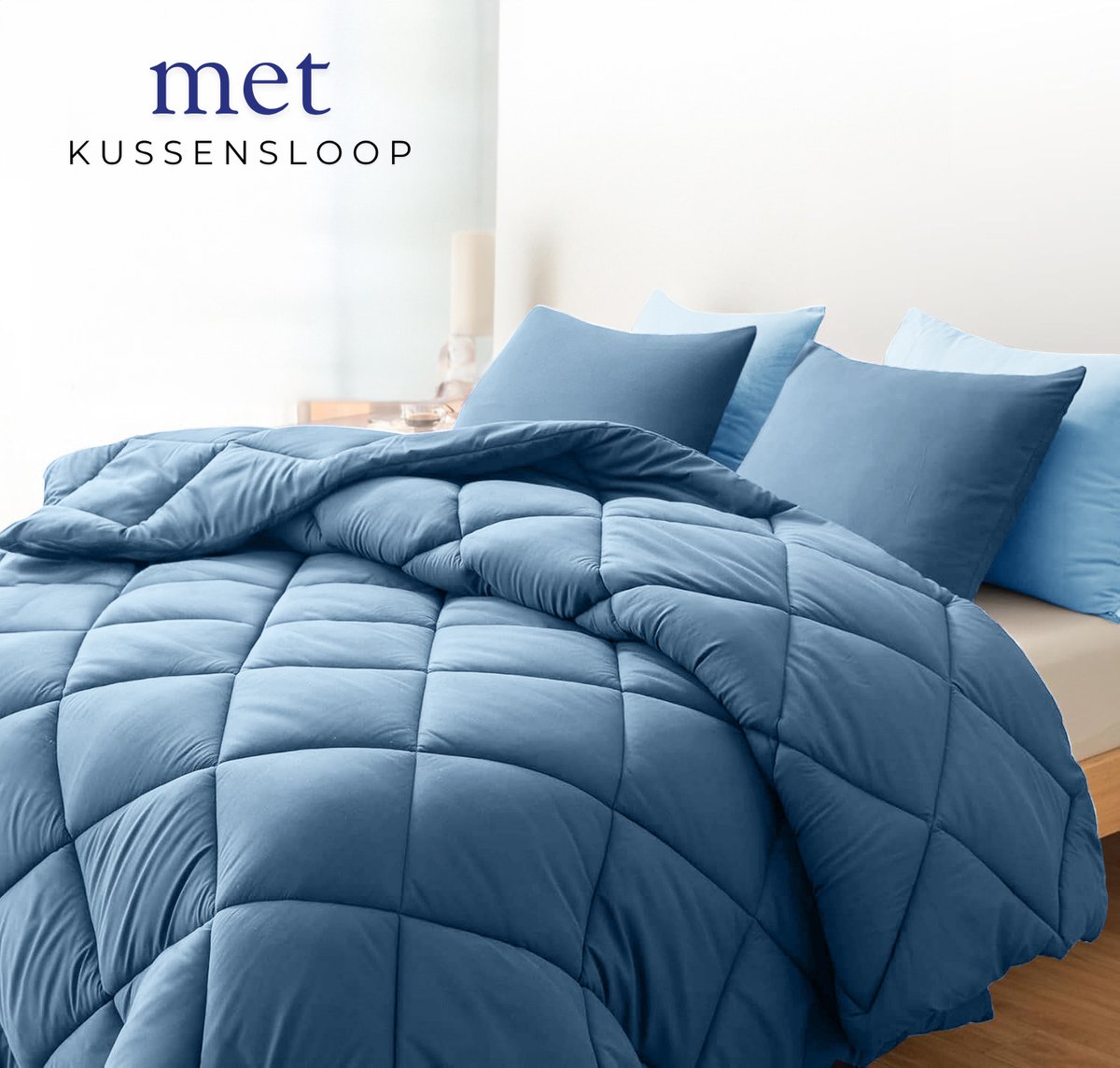 Sleep Comfy - Deluxe 2-in-1 All Year Dekbed - 200x220 cm - Aegean Blue - met 2 Kussenslopen 60x70 cm - Dekbed zonder overtrek - Ademend & Anti Allergie - Hoesloos Dekbed - Stijl, Comfort en Innovatie voor Elke Dag & Nacht - Camping & In de Caravan