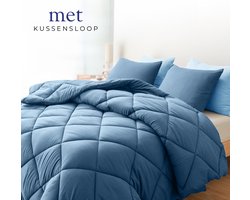 Sleep Comfy - Deluxe 2-in-1 All Year Dekbed - 200x220 cm - Aegean Blue - met 2 Kussenslopen 60x70 cm - Dekbed zonder overtrek - Ademend & Anti Allergie - Hoesloos Dekbed - Stijl, Comfort en Innovatie voor Elke Dag & Nacht - Camping & In de Caravan