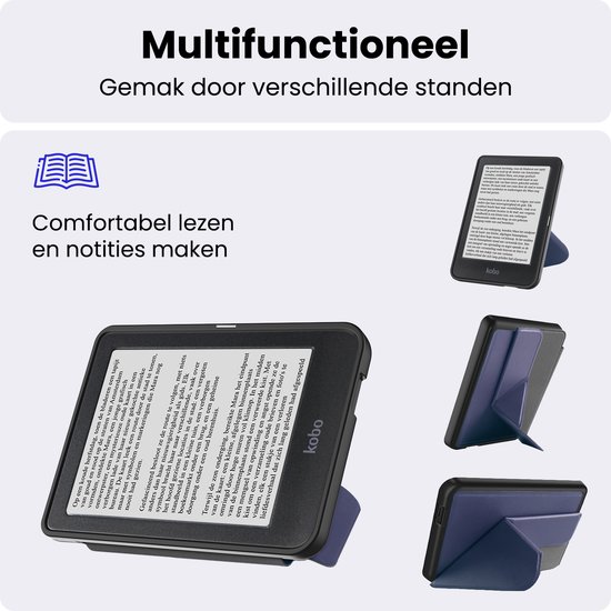 Hoes Geschikt voor Kobo Clara HD - Luxe E-reader Trifold Case - Bescherm Hoesje Book Cover - Donkerblauw — afbeelding 3