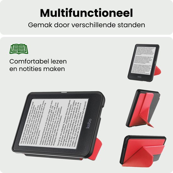 Hoes Geschikt voor Kobo Clara HD Hoesje Bookcase Cover Hoes Trifold - Hoesje Geschikt voor Kobo Clara HD Hoes Cover Case - Rood — afbeelding 3