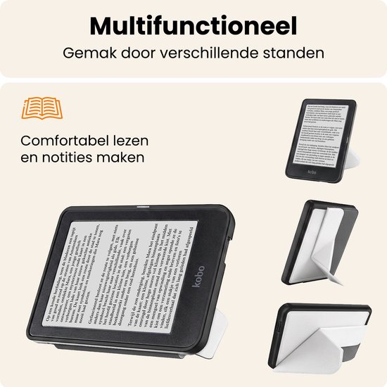 Hoesje Geschikt voor Kobo Clara HD Hoes Book Case Trifold - Hoes Geschikt voor Kobo Clara HD Hoesje Book Cover - Wit van Hoesje  — afbeelding 3