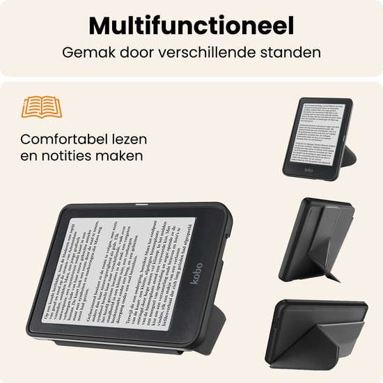 Hoesje Geschikt voor Kobo Nia Hoes Book Case Trifold - Hoes Geschikt voor Kobo Nia Hoesje Book Cover - Zwart van Hoesje  — afbeelding 3