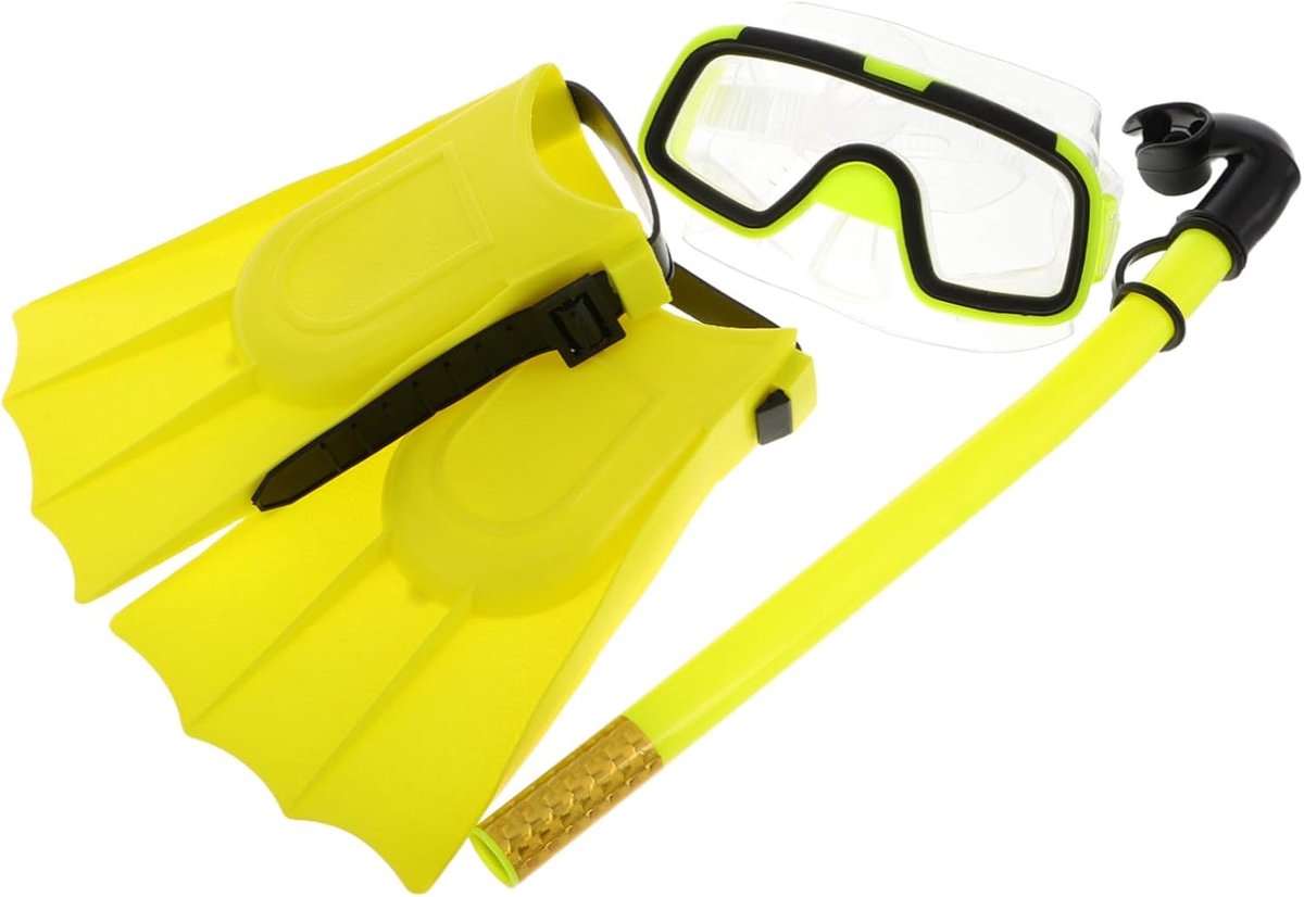 Kindvriendelijke Snorkelset - Duikbril met Vinnen - Veilig Snorkelen - Lekvrij Ontwerp - Maat 14cm - Geel