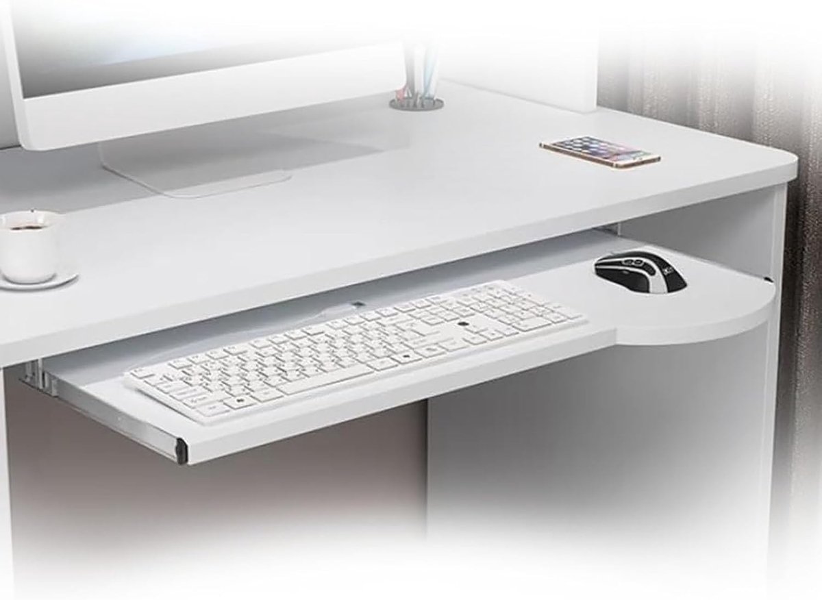 Toetsenbord Lade - Muis Platform - Werkruimte Optimaliseren - Soepel Uitschuifbaar - 70 cm - Wit