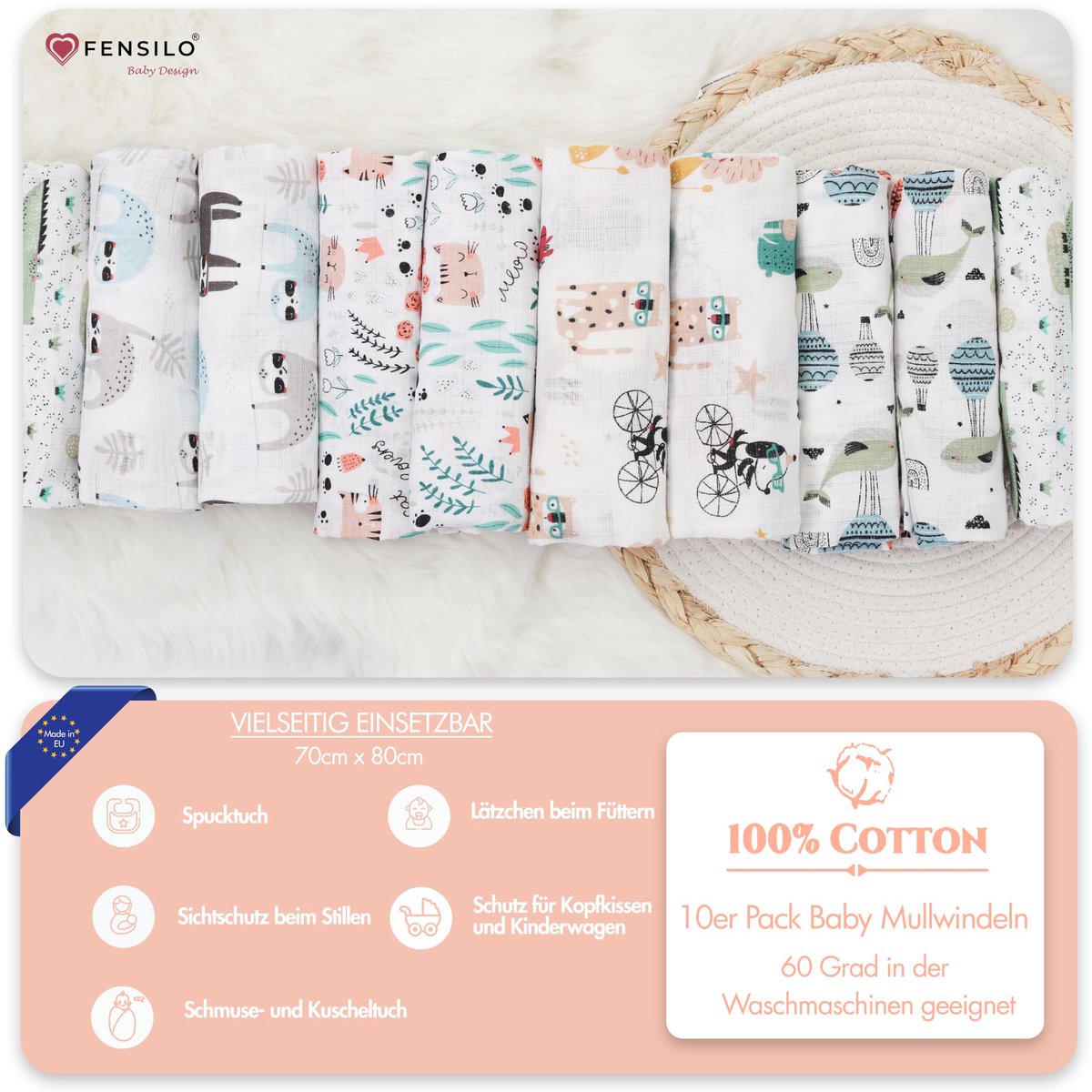 SnelShoppen - Hydrofiele Luiers - Hydrofiele Doeken 70 x 80 cm - 10 Pack Groen - Ademend, Zacht, Multifunctioneel Voor Baby's, Peuters en Thuisgebruik