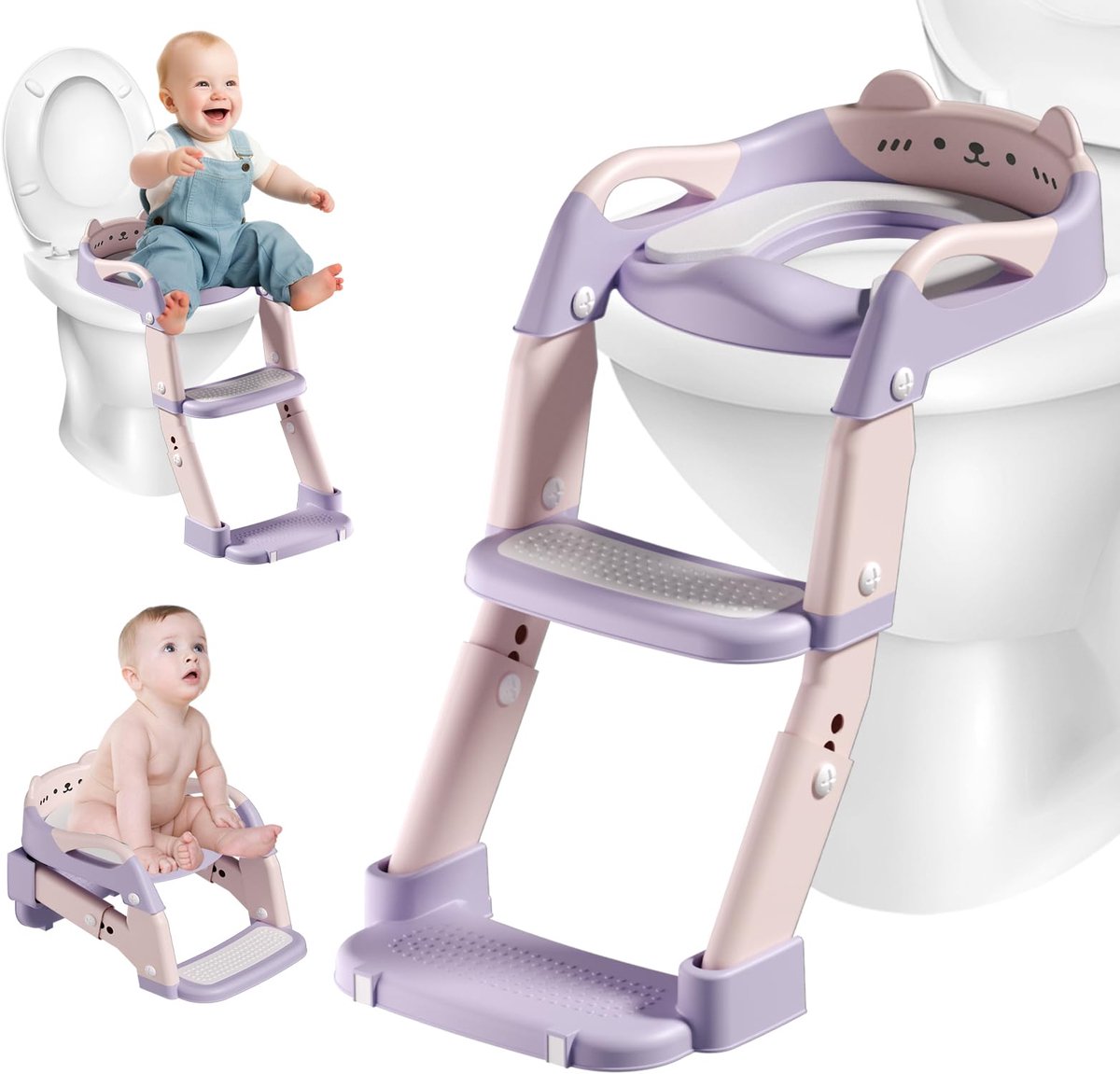 SnelShoppen - 3-in-1 WC-opstapje met Zitje & Trap - Verstelbaar Antislip Ontwerp - Ideaal voor Kinderen, Veiligheid in Badkamer, Thuisgebruik, Multifu